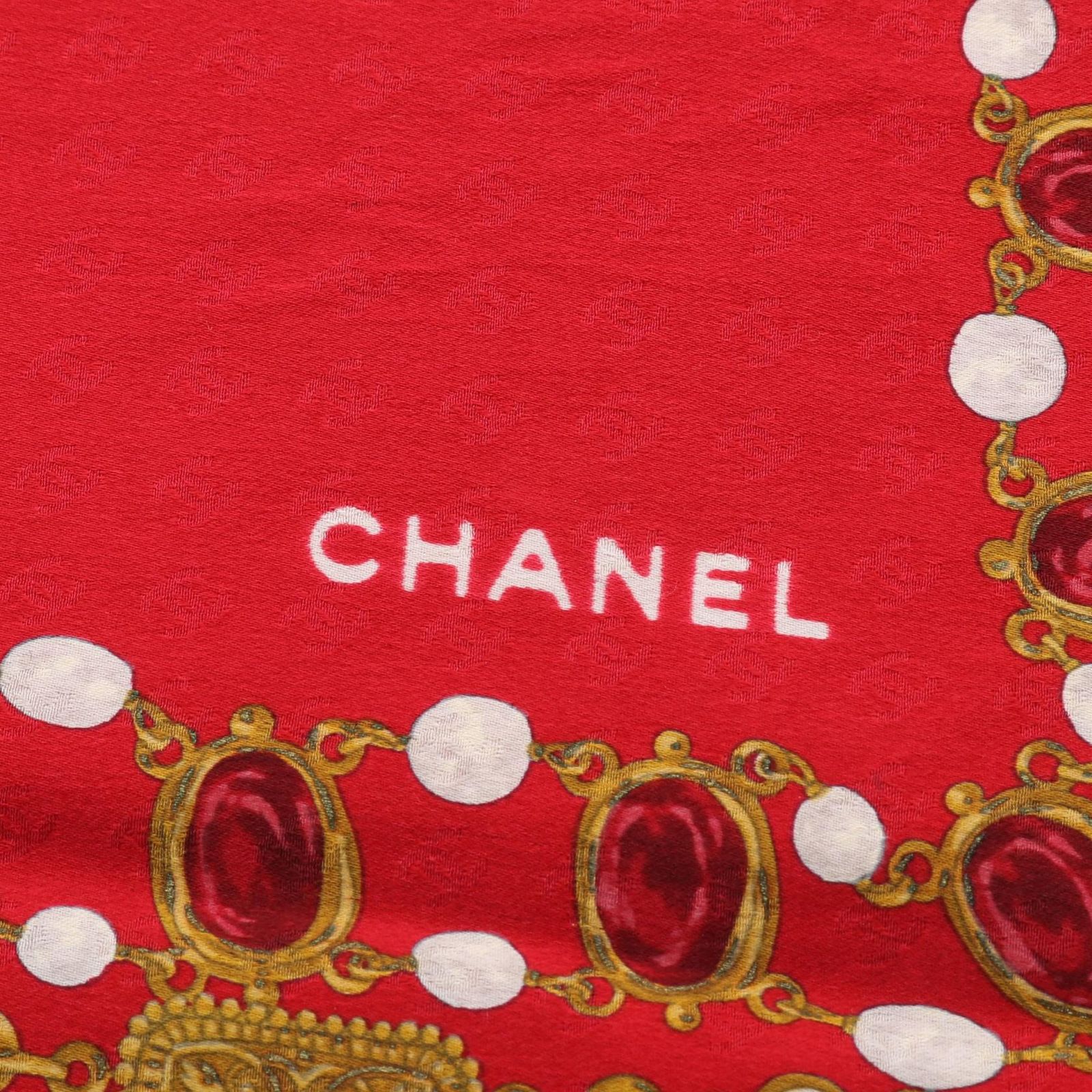 シャネル CHANEL スカーフ ココマーク グリポア レッド シルク