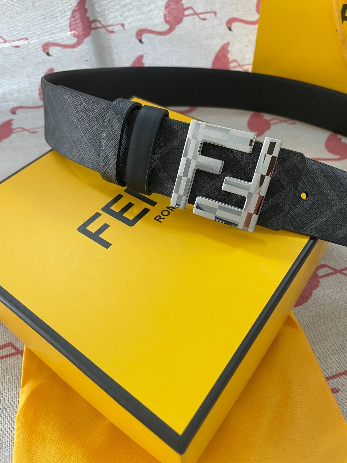 FENDI ズッカ ベルト FF ロゴ キャンバス レザー 金 ヴィンテージ