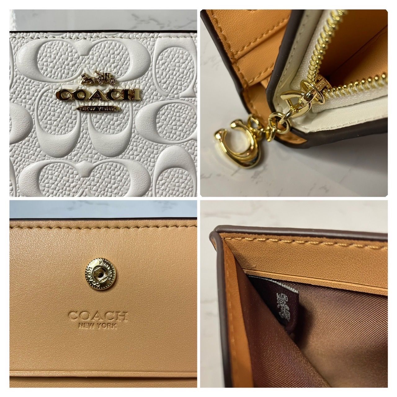 COACH シグネチャー エンボス加工 2つ折り財布 ホワイト www