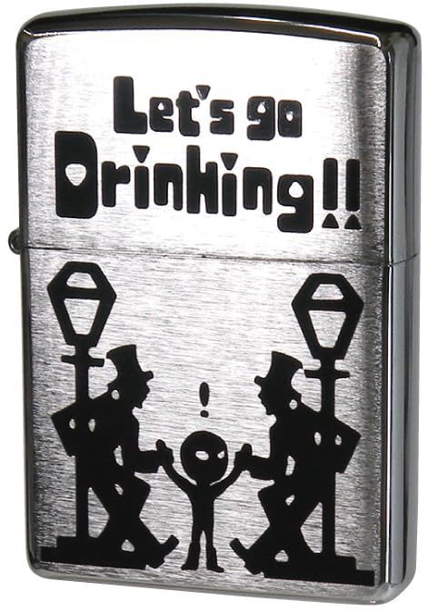 ジッポー Zippo ライター 防風 真鍮製 ZP コミカルMIX エイリアン-ドランク 色入れ 特製ステッカー付き シルバー