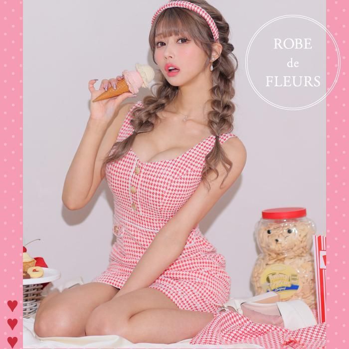 ローブドフルール レトロドーリーチェックキャバドレス ROBE de FLEURS / ローブドフルール】レトロドーリーチェック