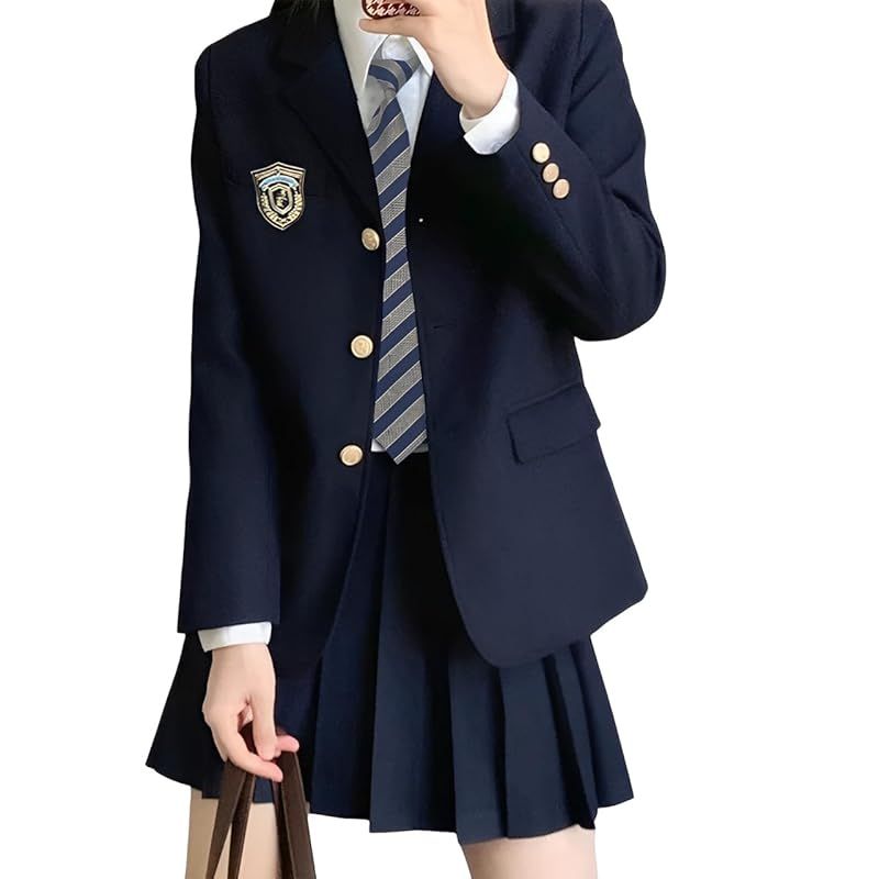 AOTYP ハロウィン コスプレ 女子高生 制服 セット スクール ブレザー 無地 高校生 JKコスプレ セーラー服 女子制服 Cosplay 入学式 卒業式 学園祭 文化祭 遊園地 パーティーウェア コスチューム ネイビー L 1