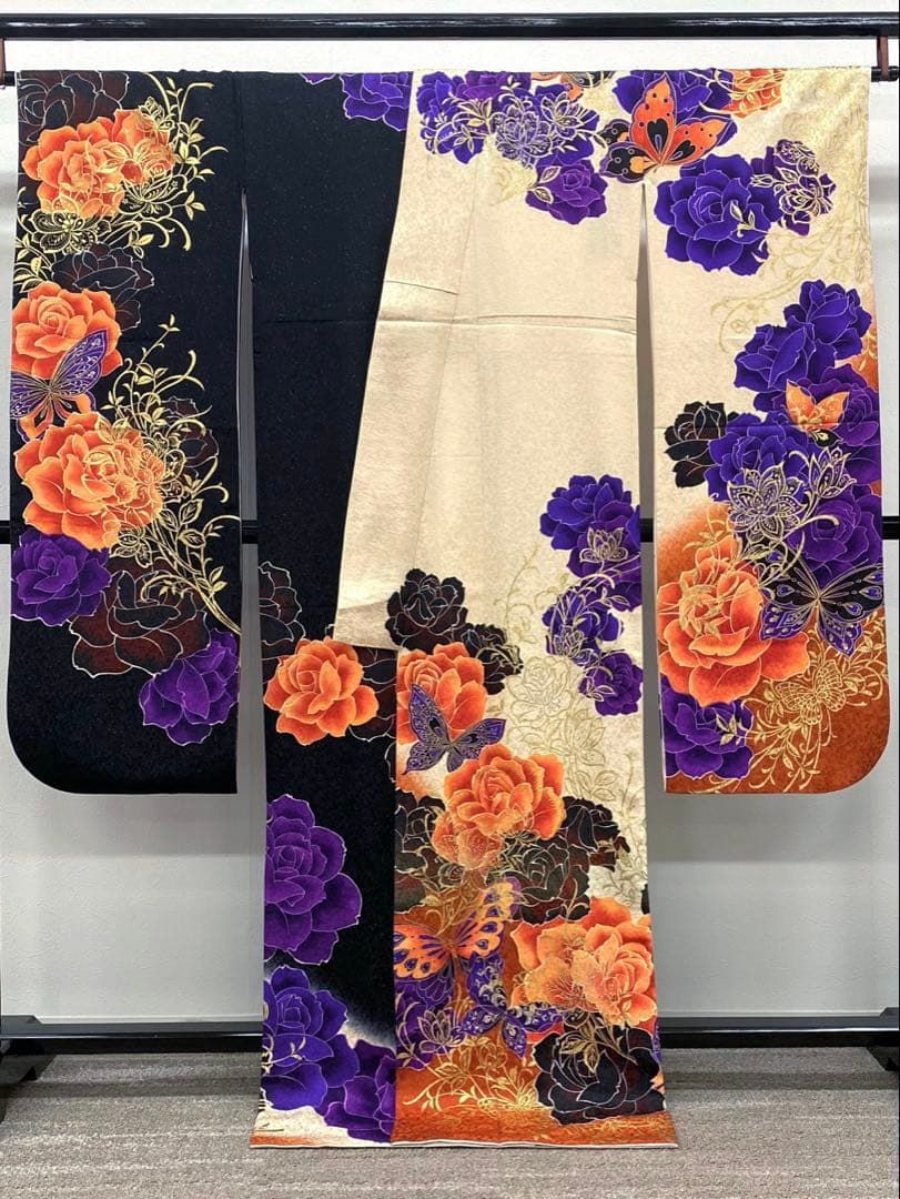振袖 豪華 銀通し 刺繍 金彩 グリッター箔 薔薇 身丈170cm 撥水加工済 