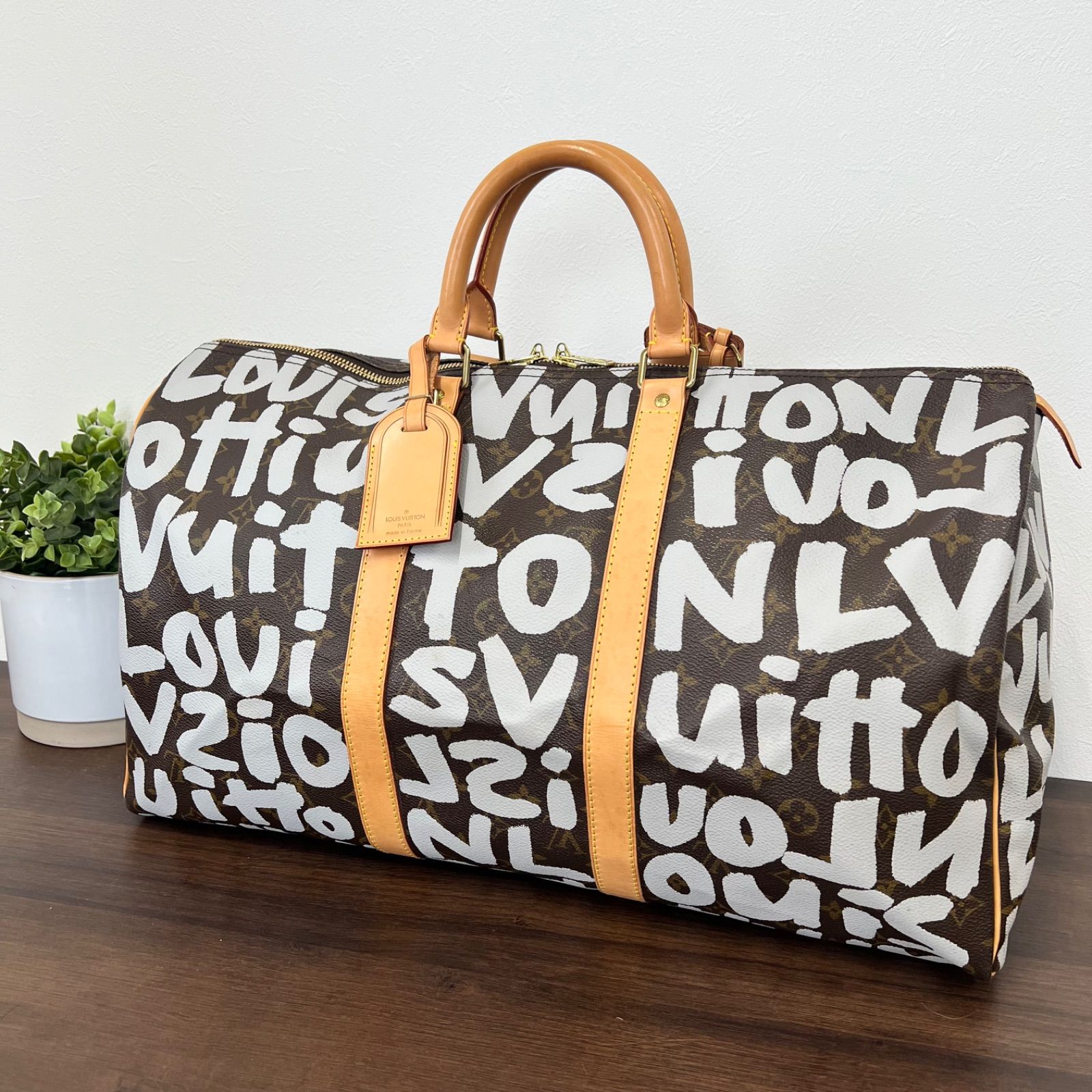 人気 LOUIS VUITTON ルイヴィトン キーポル50 グラフィティ M92197 ホワイト 白 ボストンバッグ 旅行カバン