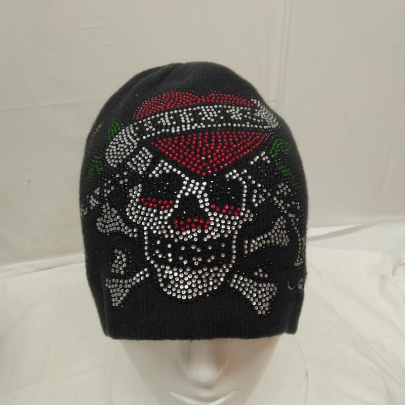 Ed Hardy　エド・ハーディー　ニット帽　ラインストーン　ハート Ed Hardy エド・ハーディー ハートスカル刺繍 ラインスストーン