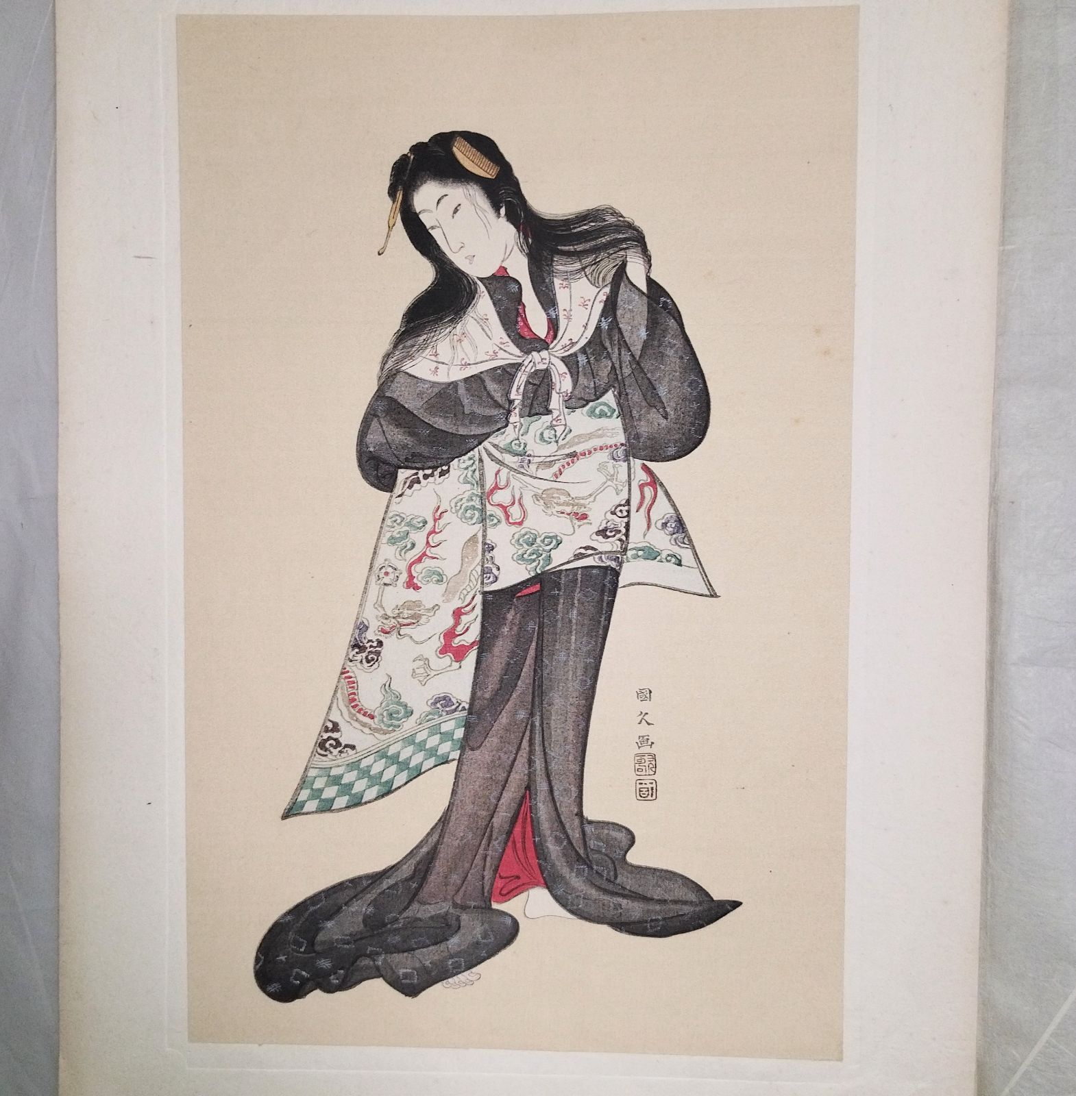 五渡亭国貞　美人画　浮世絵　木版画　髪かき　髪結　櫛　UKIYOE ukiyoe5a.jpg