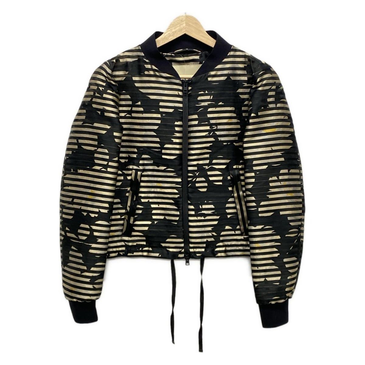 HERNO ヘルノ ブルゾン サイズ38 S レディース - 黒×ベージュ×ダークイエロー 長袖 ボーダー ジップアップ シースルー 春 秋