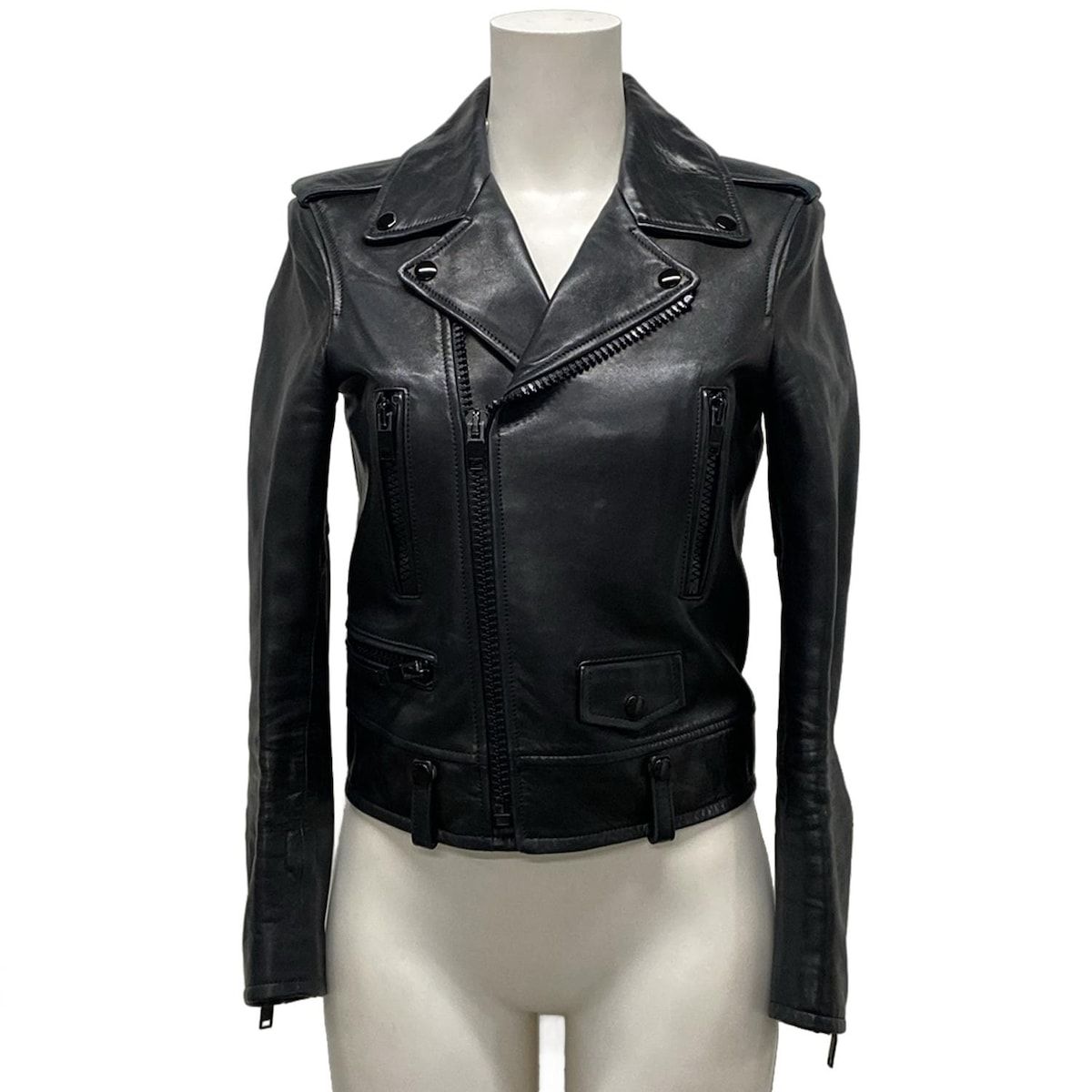 SAINT LAURENT PARIS サンローランパリ ライダースジャケット サイズF 36 レディース - 397058 黒 長袖|秋|冬 ラムスキン