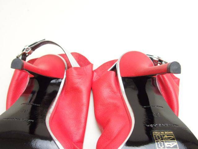 バレンシアガ レザー オープントゥ ピンヒール サンダル RED 38