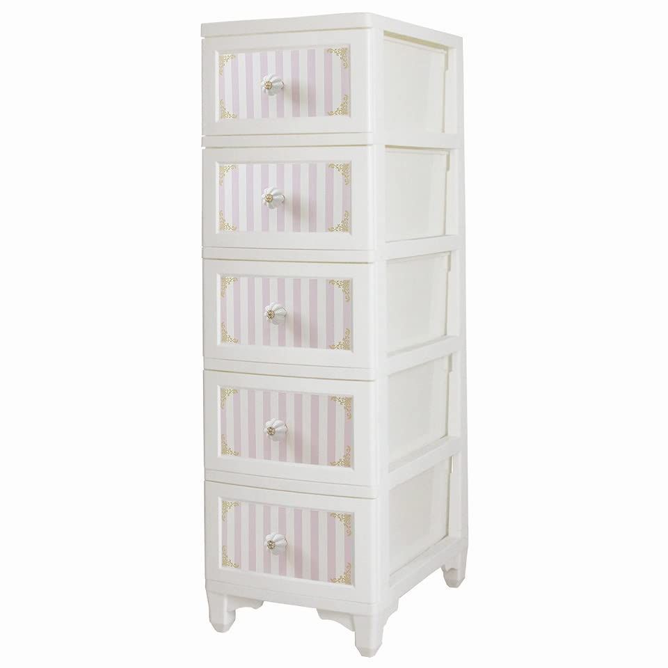 在庫 Lilou de coco リルデココ ドレスチェンジチェスト 5段 ストライプピンク