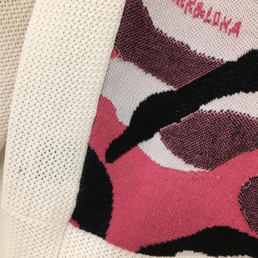 マークアンドロナ セーター ピンク×白 迷彩 カモフラ 透かし編み