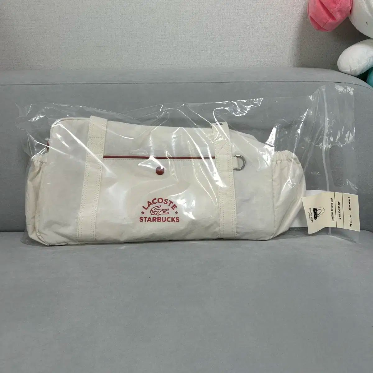 韓国 スタバ ラコステ LACOSTE コラボ バッグ アイボリー