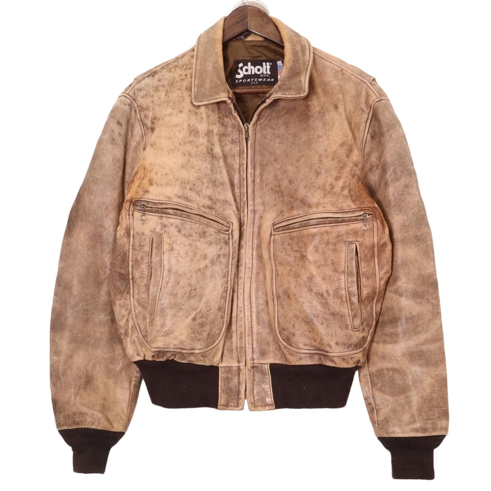 80's Schott レザージャケット ブラウン 44 USA製 80年代 USA製 Schott ショット レザージャケット ブラウン (メンズ 44
