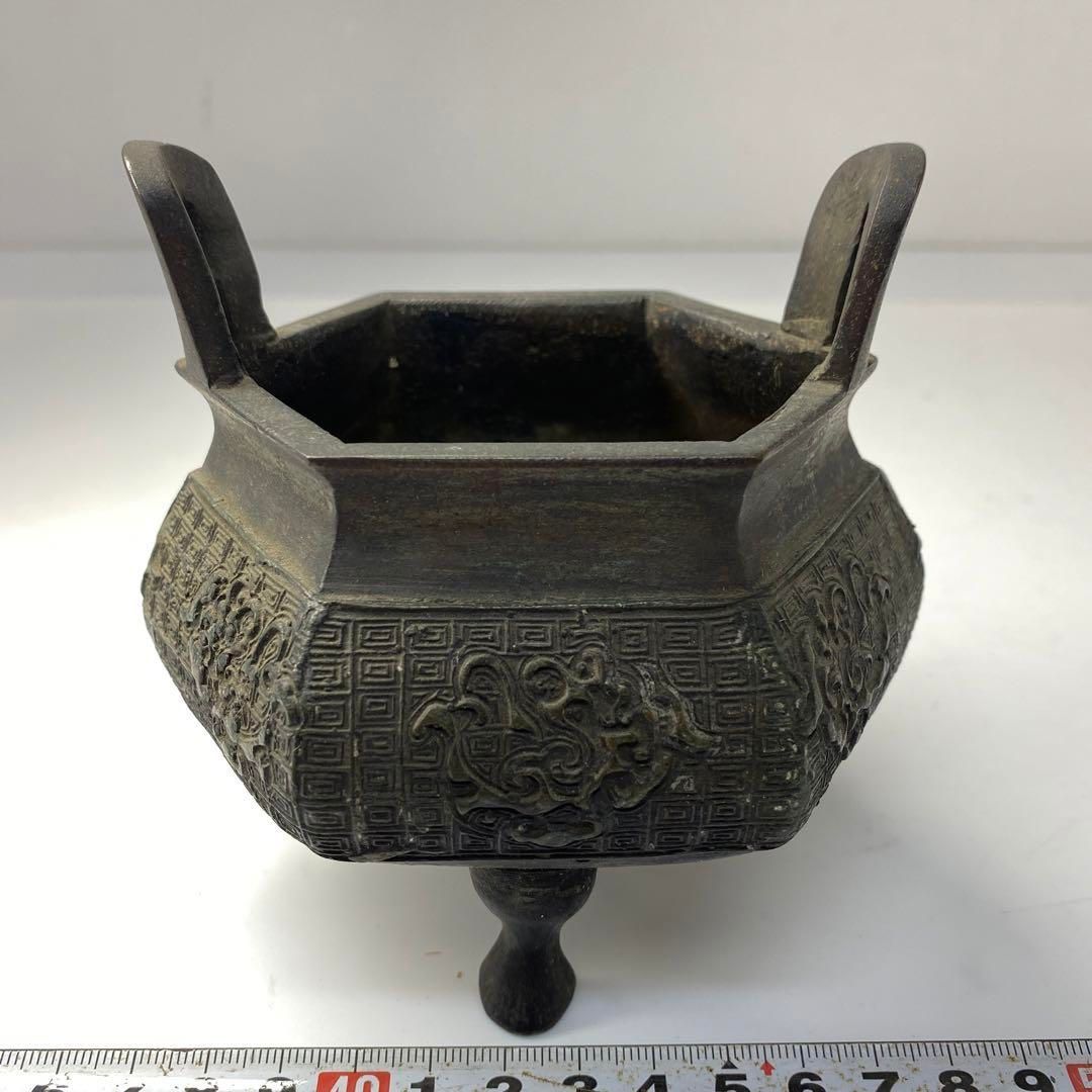 六銅 六角 香炉 418g トヒト 東な6-0814