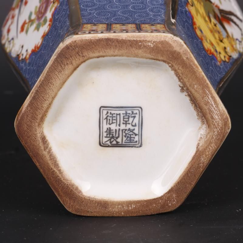 清乾隆蒔金琺瑯彩花鳥六方瓶  景徳鎮 陶磁器 装飾品 現代工芸品美術品 置物 清乾隆蒔金琺瑯彩花鳥六方賞瓶 景徳鎮 陶磁器 装飾品 現代工芸品