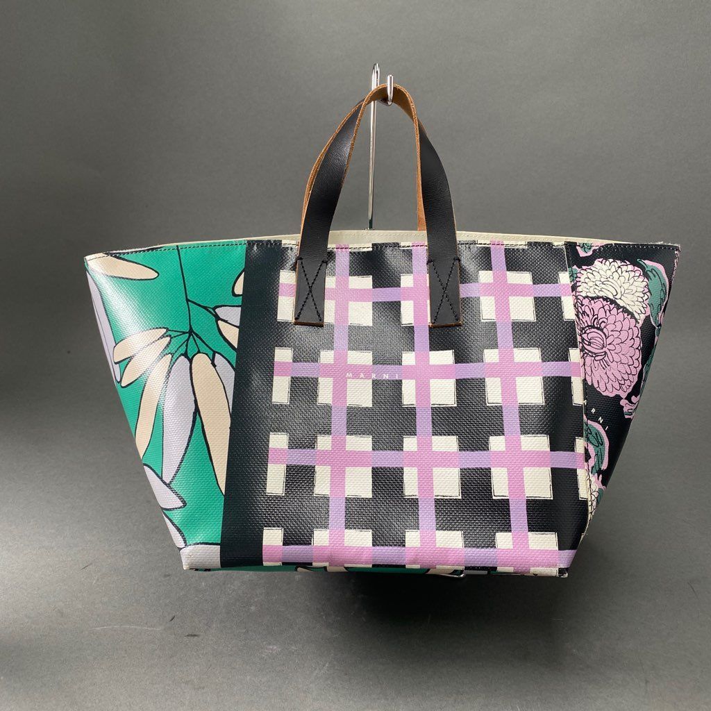 MARNI MARKET 花柄 ×チェック PVC トートバッグ