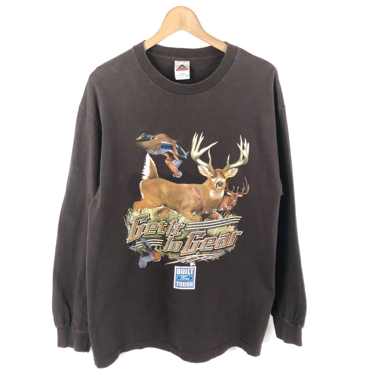 【古着】 Tシャツ プリント FORD フォード シカ カモ 長袖 ブラウン系 メンズL 【中古】 n042933