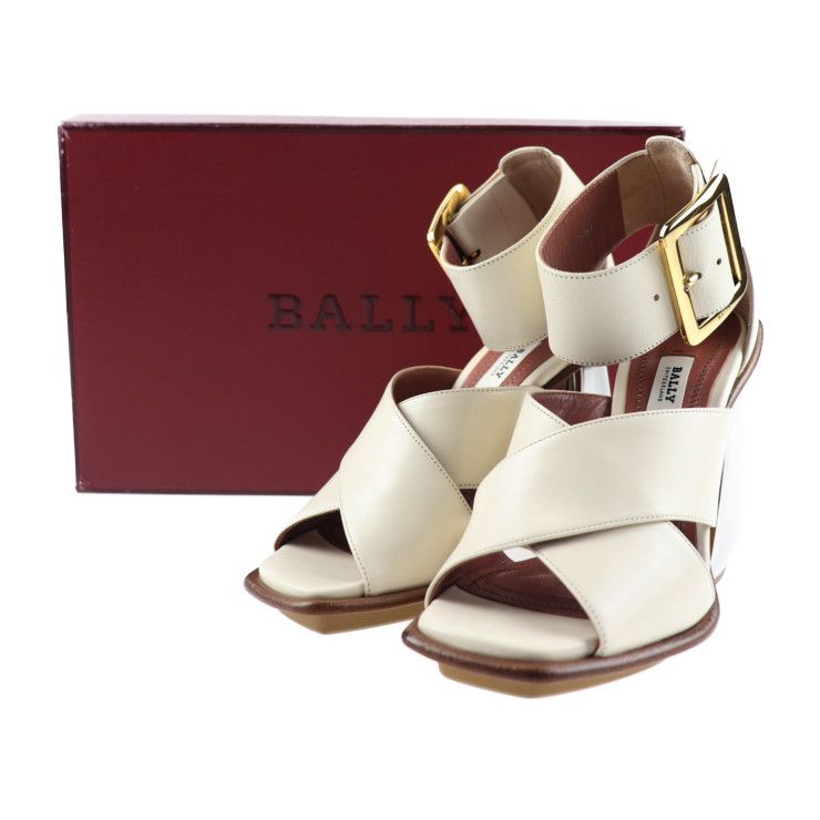 BALLY バリー サンダル カーフ アイボリー ゴールド金具 ベルトサンダル チャンキーヒール 参考サイズ 22.5cm 【本物保証】