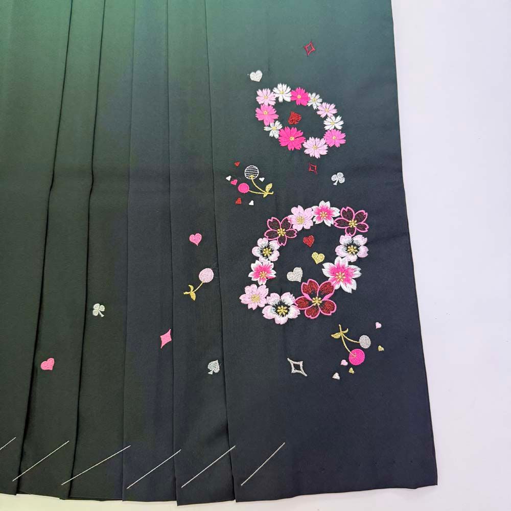 袴 S size 紐下丈87.5cm 行灯袴 卒業袴 女性用袴 ぼかし 刺繍 緑 4704