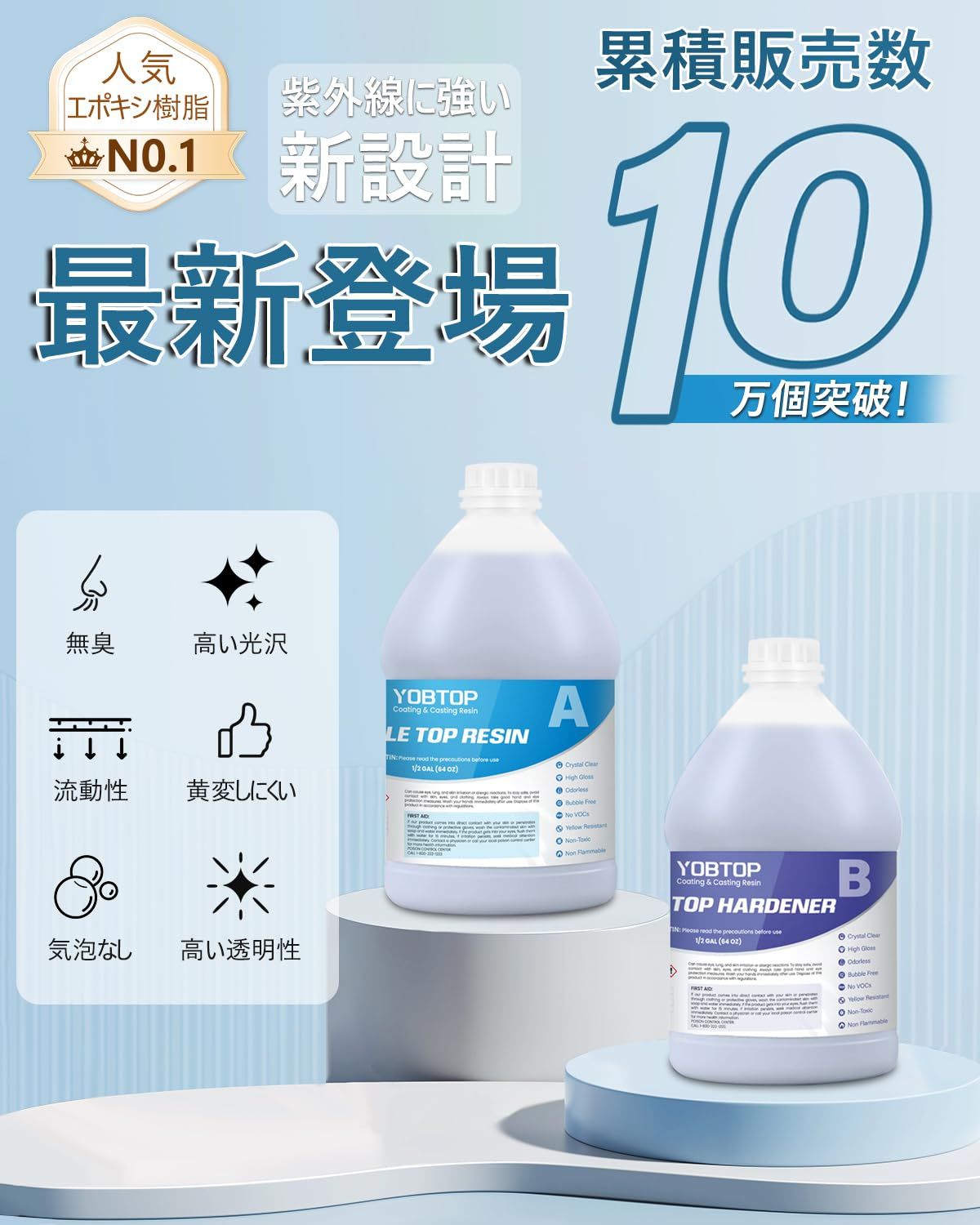 エポキシ樹脂 2液性 4.3kg/128ozエポキシ樹脂レジン液 大容量 YOBTOP エポキシ樹脂 2液性レジン液 4.3kg&frasl;128ozエポキシ樹脂レジン液