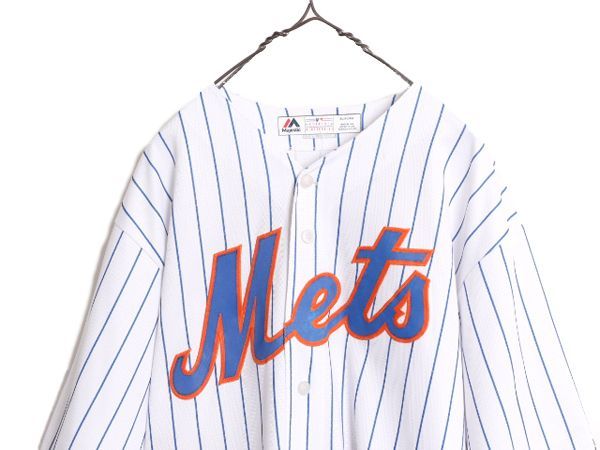 なクーポン配布中! MLB オフィシャル Majestic メッツ ベースボール シャツ メンズ XL 古着 ユニフォーム ゲームシャツ メジャーリーグ ストライプ 野球
