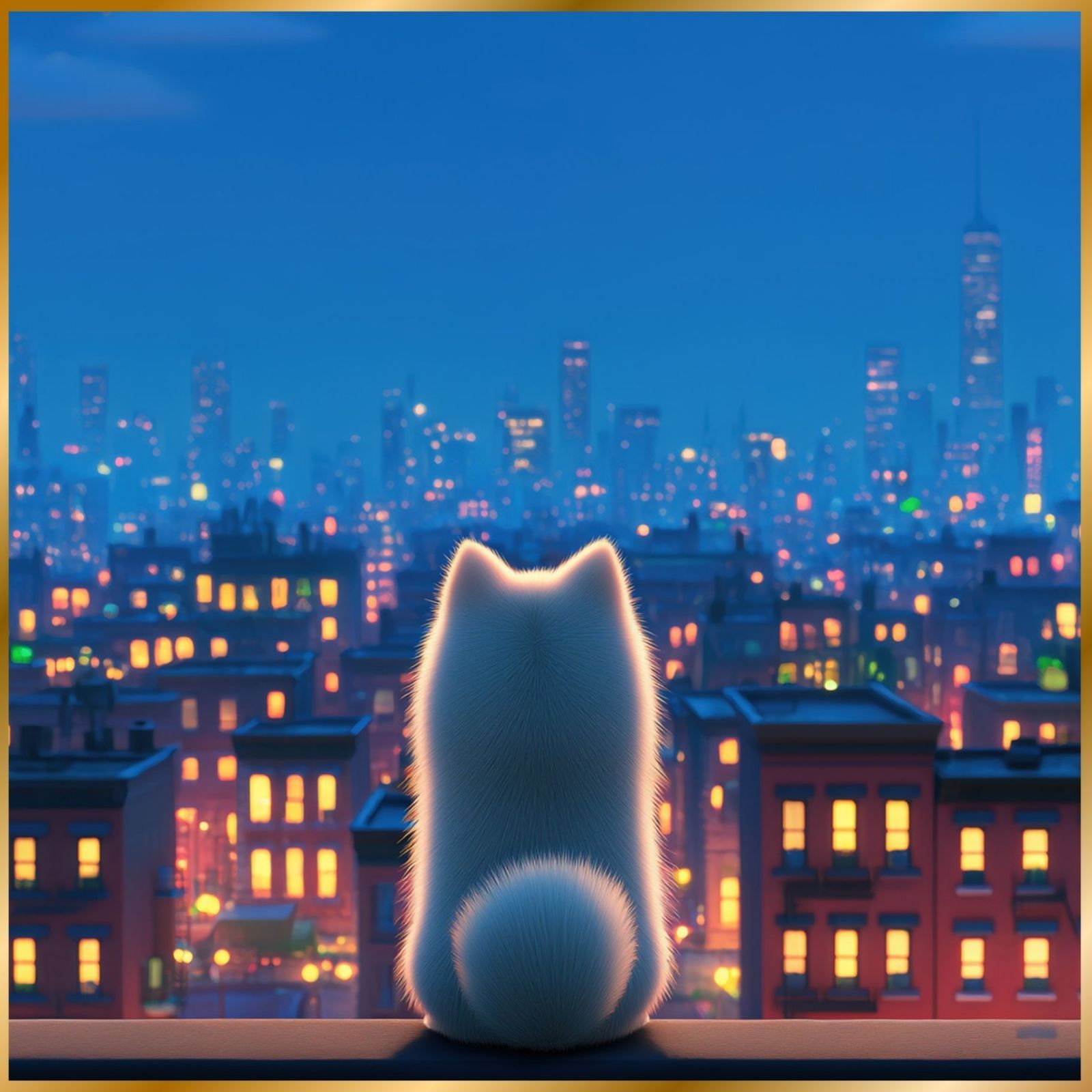 Luna and New York City - ポメラニアン犬】ジークレー版画＊名入れOK