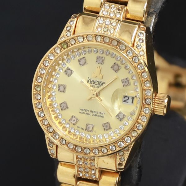 QZ 石付 デラックス クロイゼ SK-266-D ゴールド文字盤 デイト