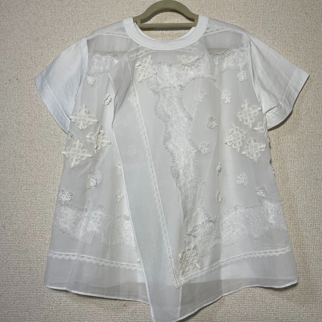 22SS sacai サカイ Tシャツ カットソー レース切り替え 22