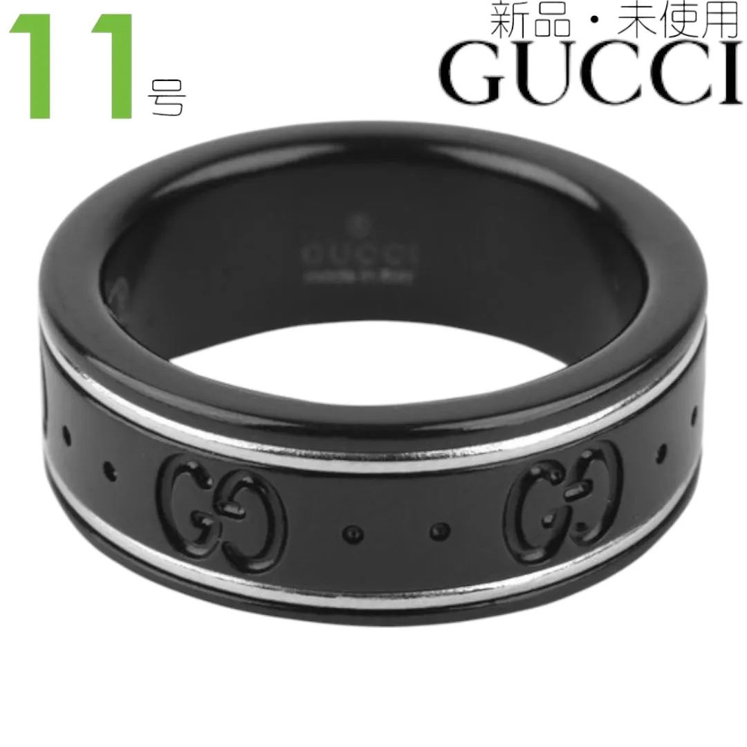 GUCCI K18 シンバウンドブラックコランダム　リング 17号 GUCCI K18 シンバウンドブラックコランダム リング 17号 国内即発