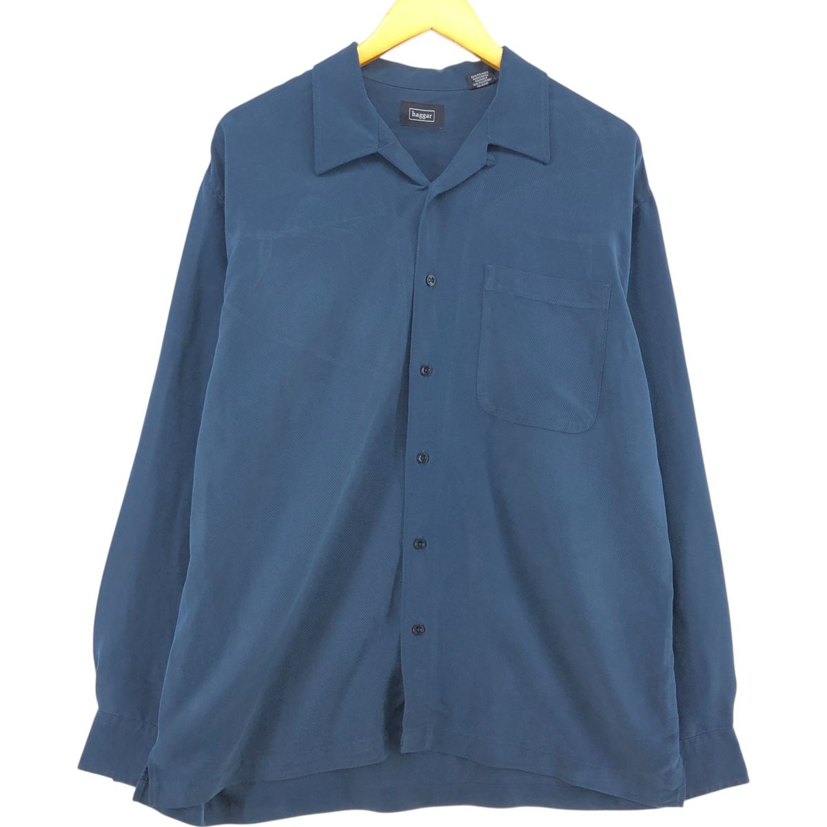 最終値下げ(古着)00s haggarオープンカラーシャツ レーヨンシャツ 半袖 90～00s】Haggar リネンレーヨン 開襟シャツ オープンカラー 黒