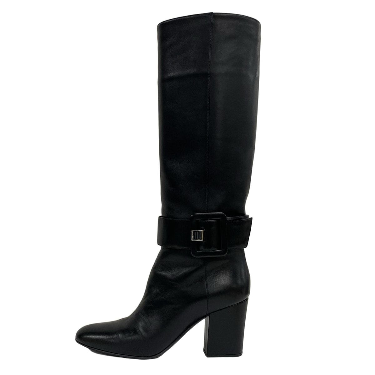 セルジオロッシ レザー ロングブーツ ブラック サイドジッパー 23.5 セルジオロッシ ロングブーツ ブラック レザー ジップ 35 22.5cm