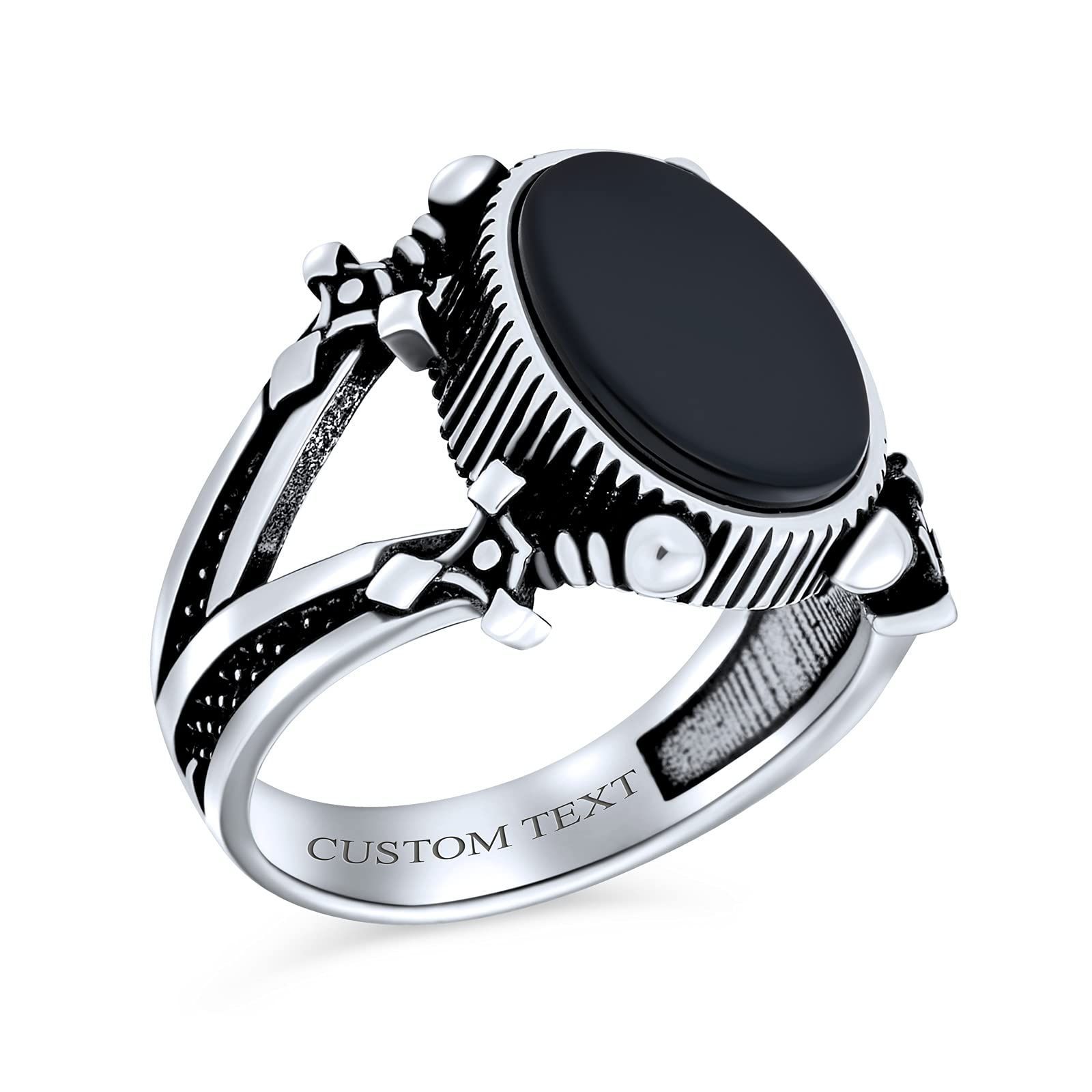 【新着商品】オニキス シルバー925製 [ブリングジュエリー] オキシダイ加工 天然石 Jewelry] オーバル型 剣 ハンドメイド [Bling トルコ製 リング