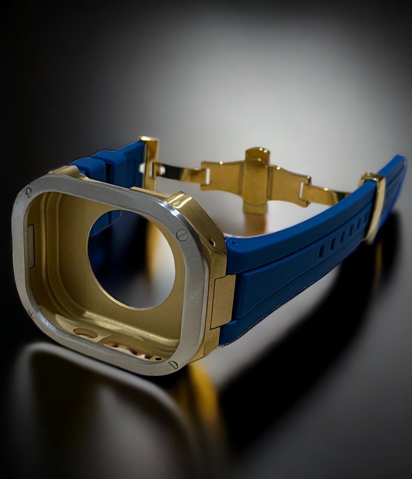 ネイビー×シルバーゴールド 49mm apple watch ultraアップルウォッチラバーメタルカバーセット ウルトラ 49ミリ用 カスタム ultra2