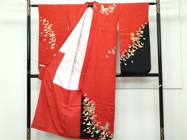 平和屋本店 上 女の子 十三参り 子供 祝着 袋帯 しごき 帯揚げセット 総絞り 駒刺繍 舞蝶文 暈し染め 金彩 CZAA3765s5