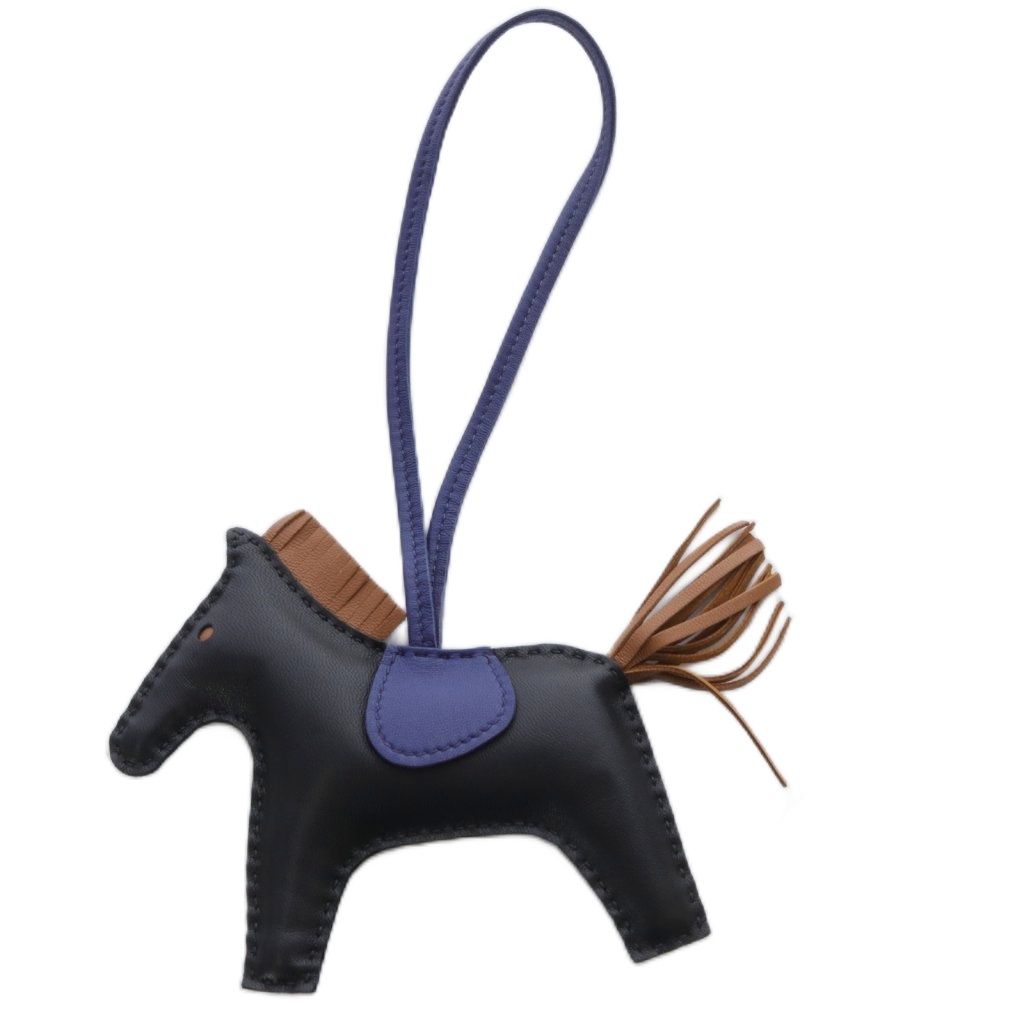 エルメス HERMES ロデオチャーム MM バッグチャーム アニョーミロ ノワールxゴールドxブルーサフィール A刻印 YO1 GY OH