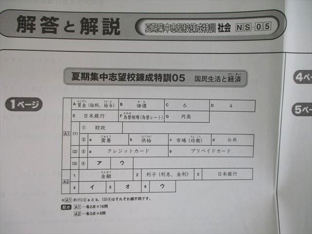 VD02-001 SAPIX 小6 サピックス 社会 夏期集中 志望校錬成特訓 NS01～05 【計5回分】 13s2C