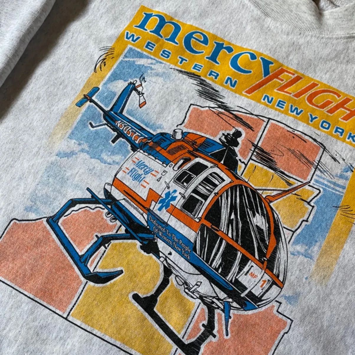 90's USA製 ヘリコプタープリントスウェット 古着 Mercy Flight