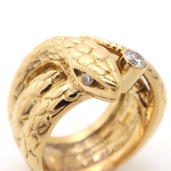 K18 スネーク デザイン ダイヤモンドリング 約11号 D0.23ct イエロー