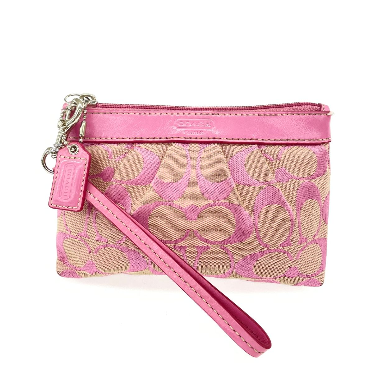 COACH コーチ リストレット ポーチ ピンク キャンバス×レザー 