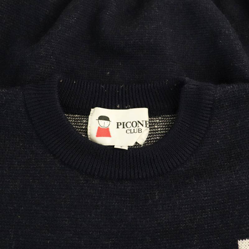 新品未使用Picone CLUBロゴ入りトレーナー風クルーセーター１号 ピッコーネ PICONE クラブ CLUB ウール ロゴ 刺繍 ニット