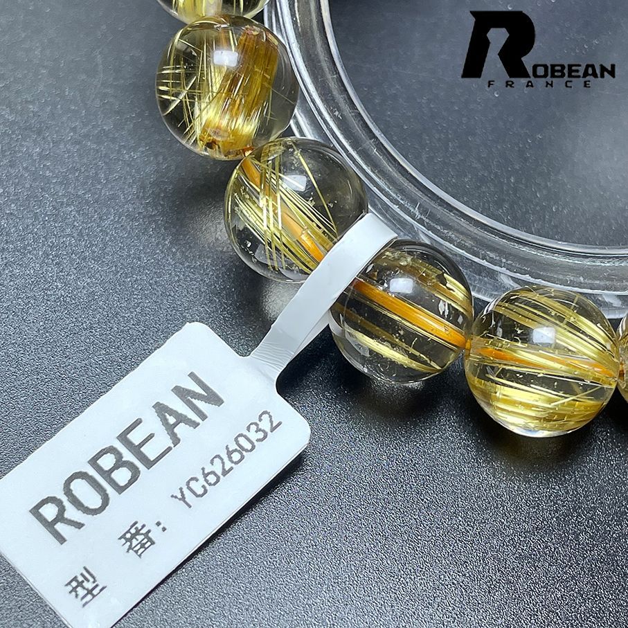 在庫切れ 綺麗 EU製 定価222万円★ROBEAN・タイチンルチル★黄金針水晶 ゴールド ブレスレット 九星開運 天然石 金運 お守り 貴重 幸運 贈り物 ギフト プレゼント 11.9-12.8mm YC626032