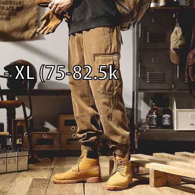 - XL 75-82.5k メンズ ファッション 服 男性用 オシャレ シンプル 大人 かっこいい 大きいサイズ ストリート 紳士服 アメリカン レトロ ワークパンツ ゆったり 機能的 九分丈 ズボン カジュアル パンツ