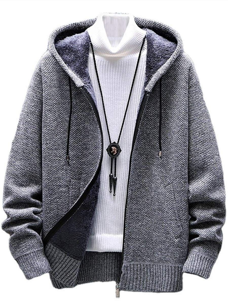 [LUXIA FILL] ルクシア フィル］ ニット パーカー グレー M サイズ 大きい フード 付き フロント ジップ 前開き 裏起毛 裏ボア 長袖 おしゃれ ポケット ぱーかー もこもこ かっこいい カッコいい 