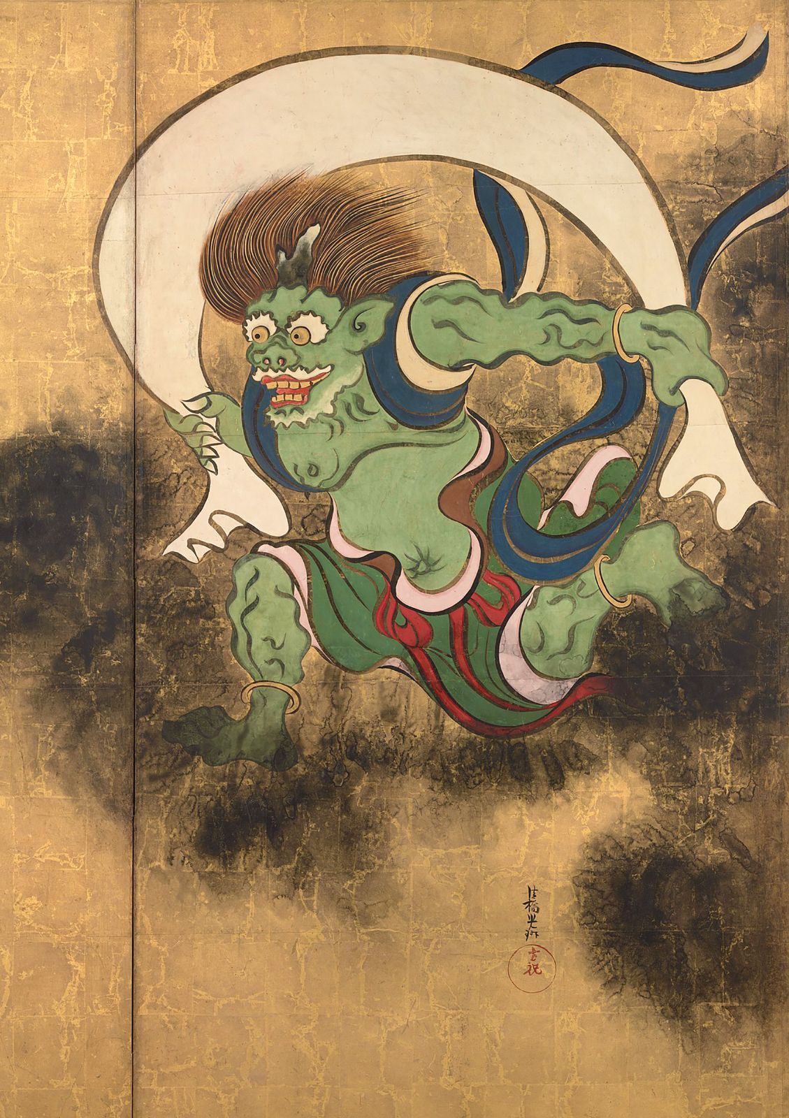 尾形光琳 風神雷神図屏風 風神 A3(297㎜×420㎜）アートポスター 日本製
