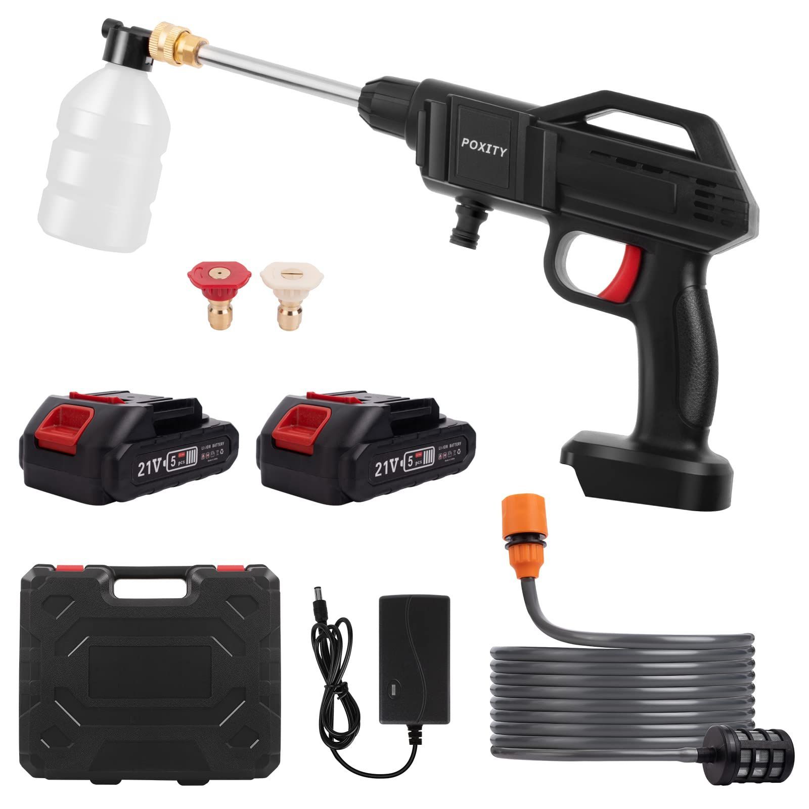 日本語取扱書 家庭用/洗車/庭/階段/外壁/ベランダ/お風呂/年末大掃除 洗車機 洗車ガン 小型 吐出圧力2.4Mpa 自吸式 2個大容量バッテリー付き 1.5AHセット 軽量 ポータブル 充電式ハンディウォッシャー 充電式高圧洗浄機 コードレス 高圧洗浄機