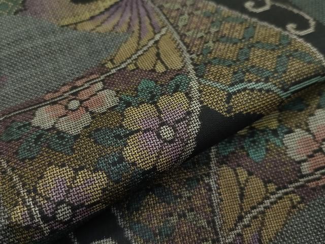 平和屋着物□極上 本場大島紬 9マルキ 市松舞蝶文 逸品 未使用