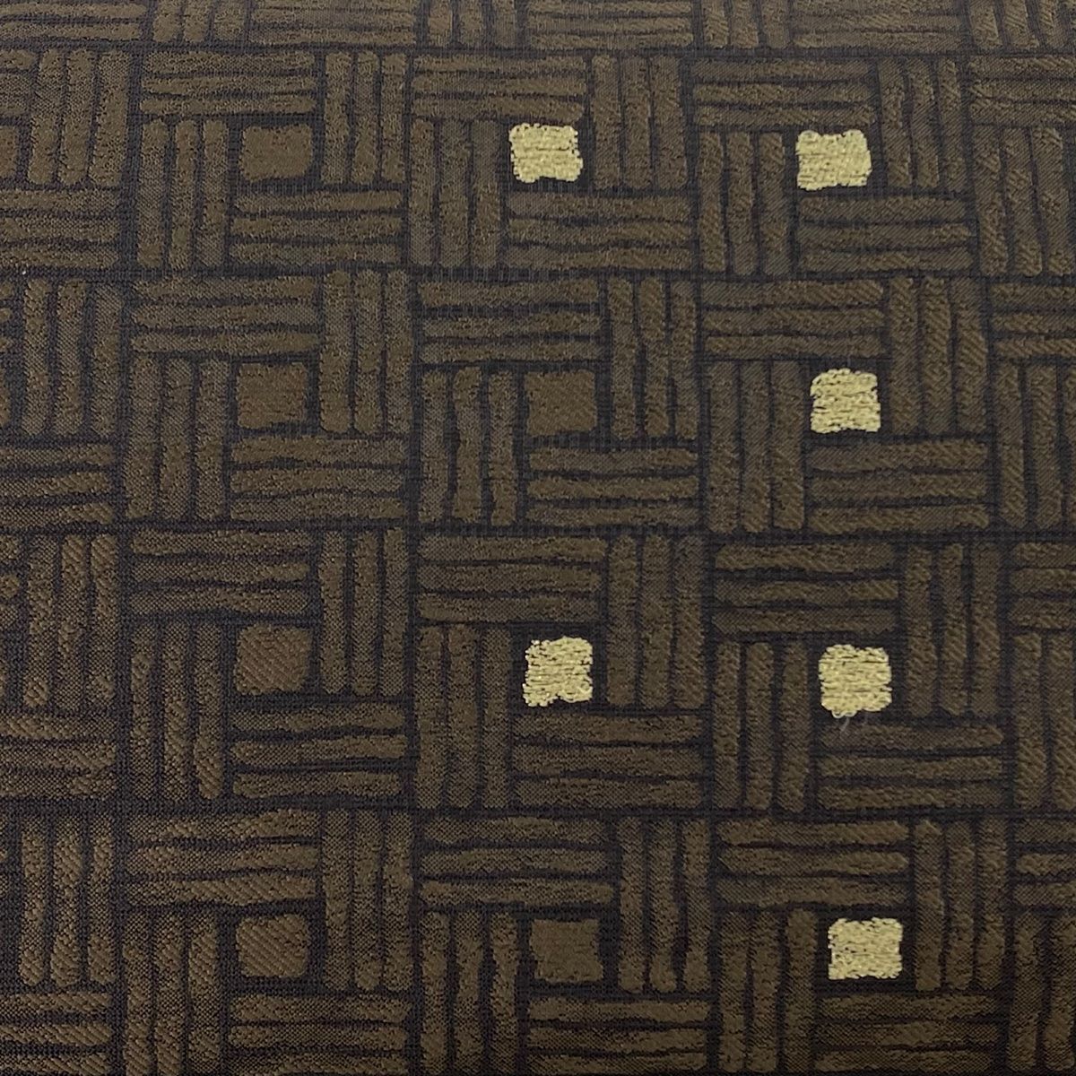 名古屋帯 秀品 幾何学 金糸 焦茶色 正絹