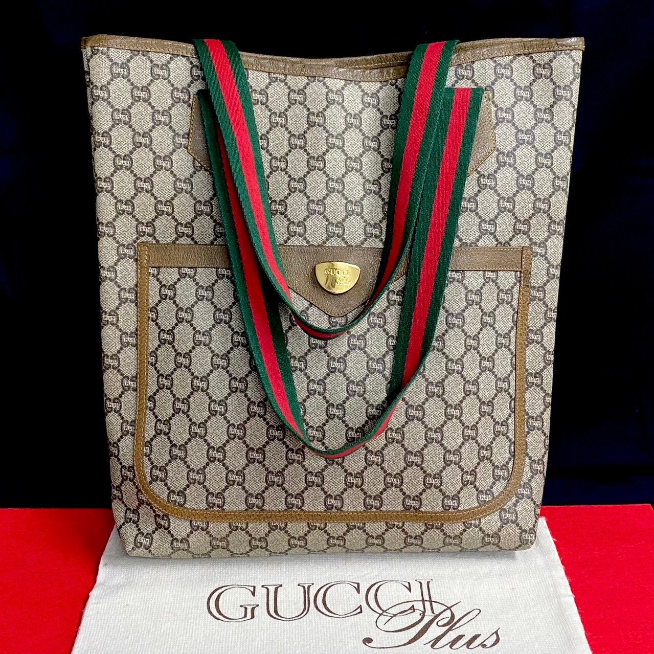 極 美品 GUCCI グッチ オールドグッチ ヴィンテージ シェリーライン グッチプラス レザー トートバッグ ビジネスバッグ A4収納可 茶 24051