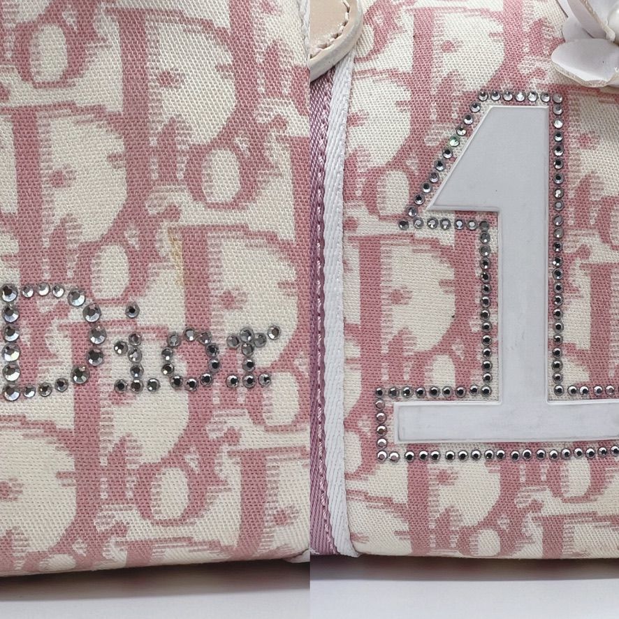 ディオール Dior ピンク ハンドバッグ フラワ Dior】ディオール トロッター柄 フラワー ハンドバッグ ピンク