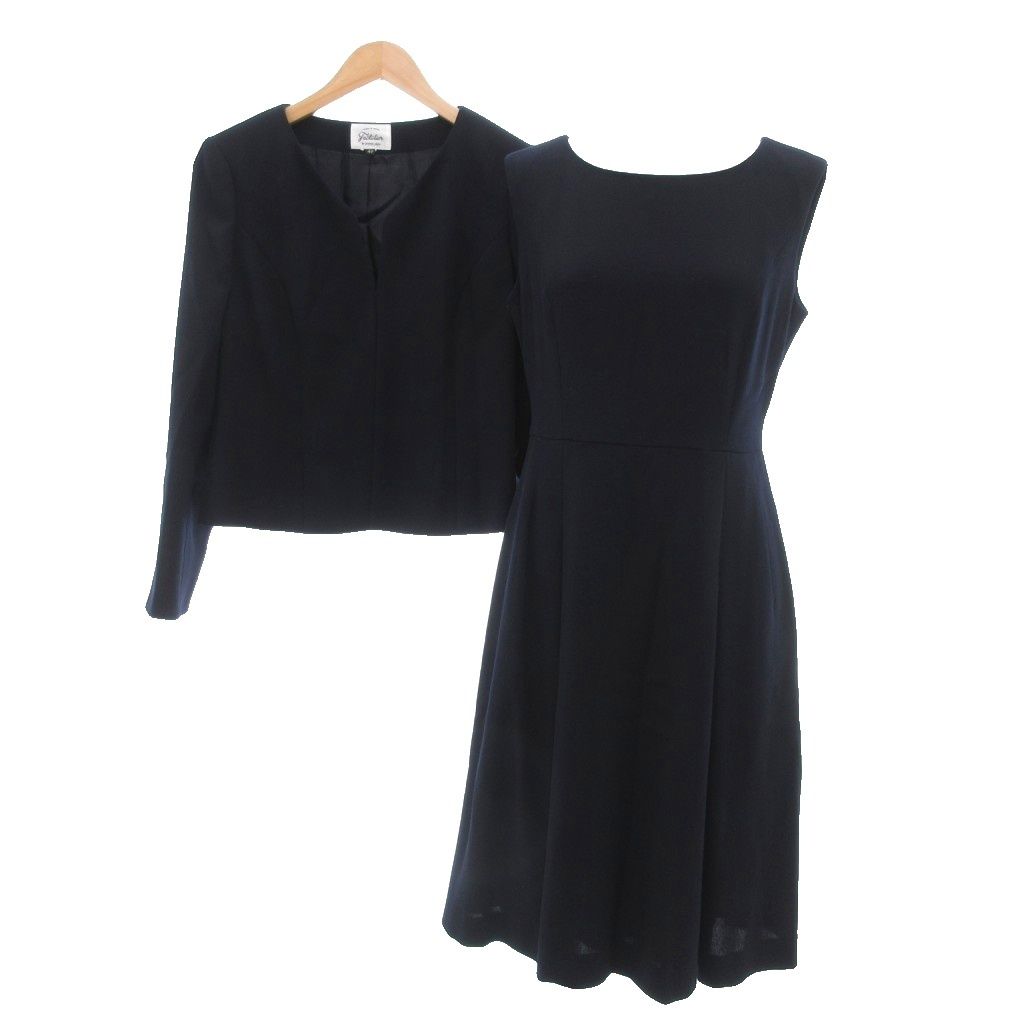 Factelier セットアップ ワンピーススーツ ウール ノーカラージャケット ノースリーブ 38 40 紺 ネイビー |UO